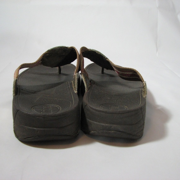 Fitflop Tan Pink Bronze Stripe Sandal Size 7 Women Flip Flops - Picture 4 of 6